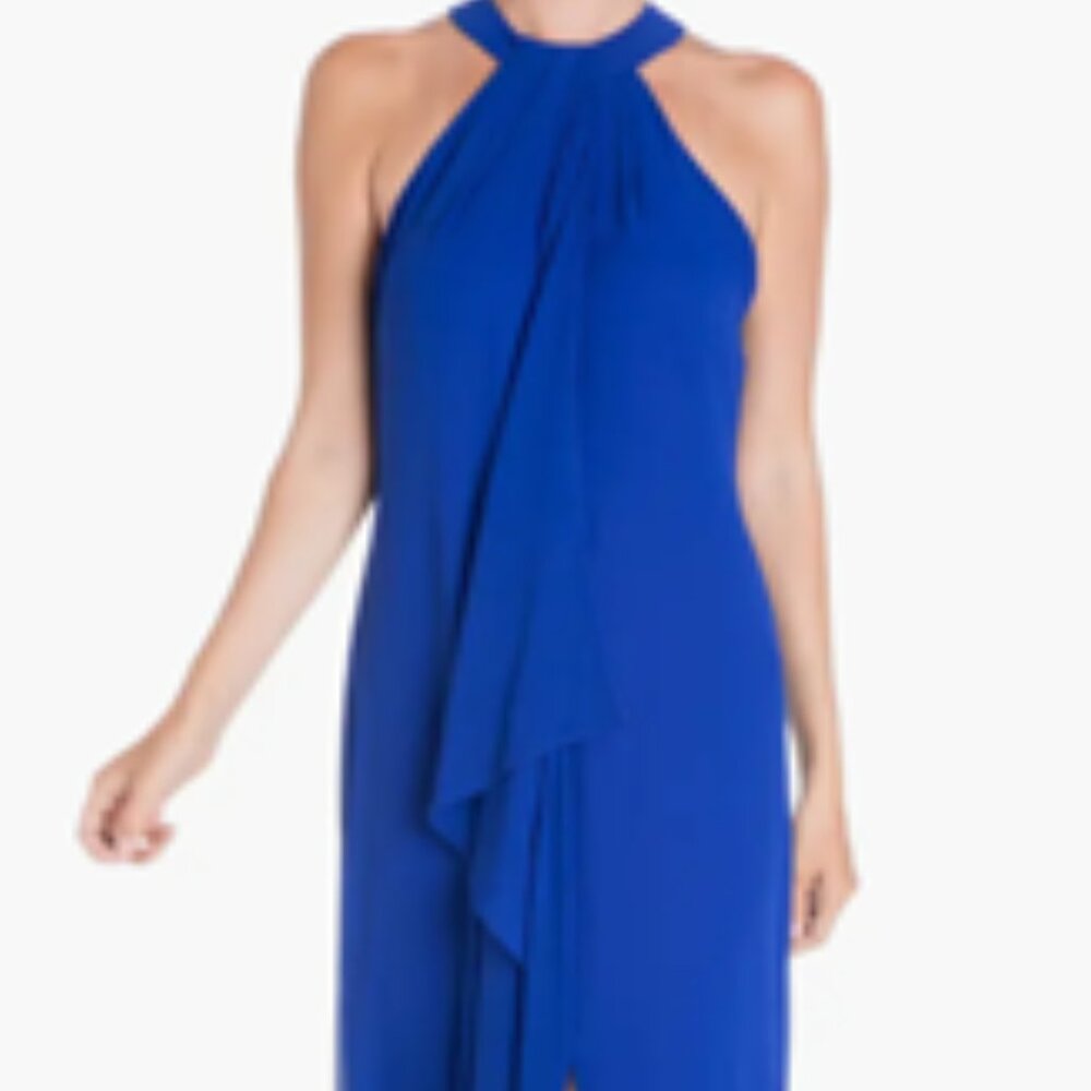 SIZE:L MEGHAN LA ELECTRIC BLUE SLVLSS DRESS W/COLLARED NECKLINE